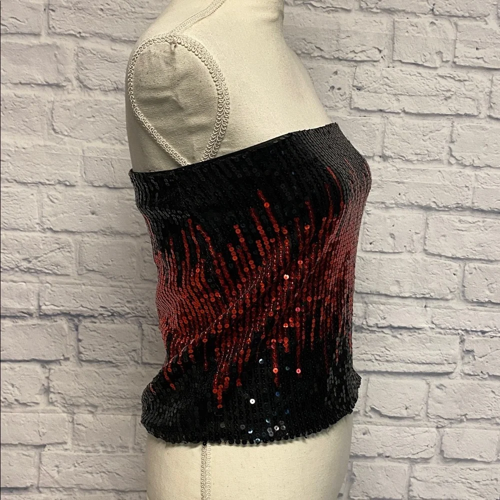 Sans Souci Black and Red Sequin Crop Top Sz S - Picture 3 of 7